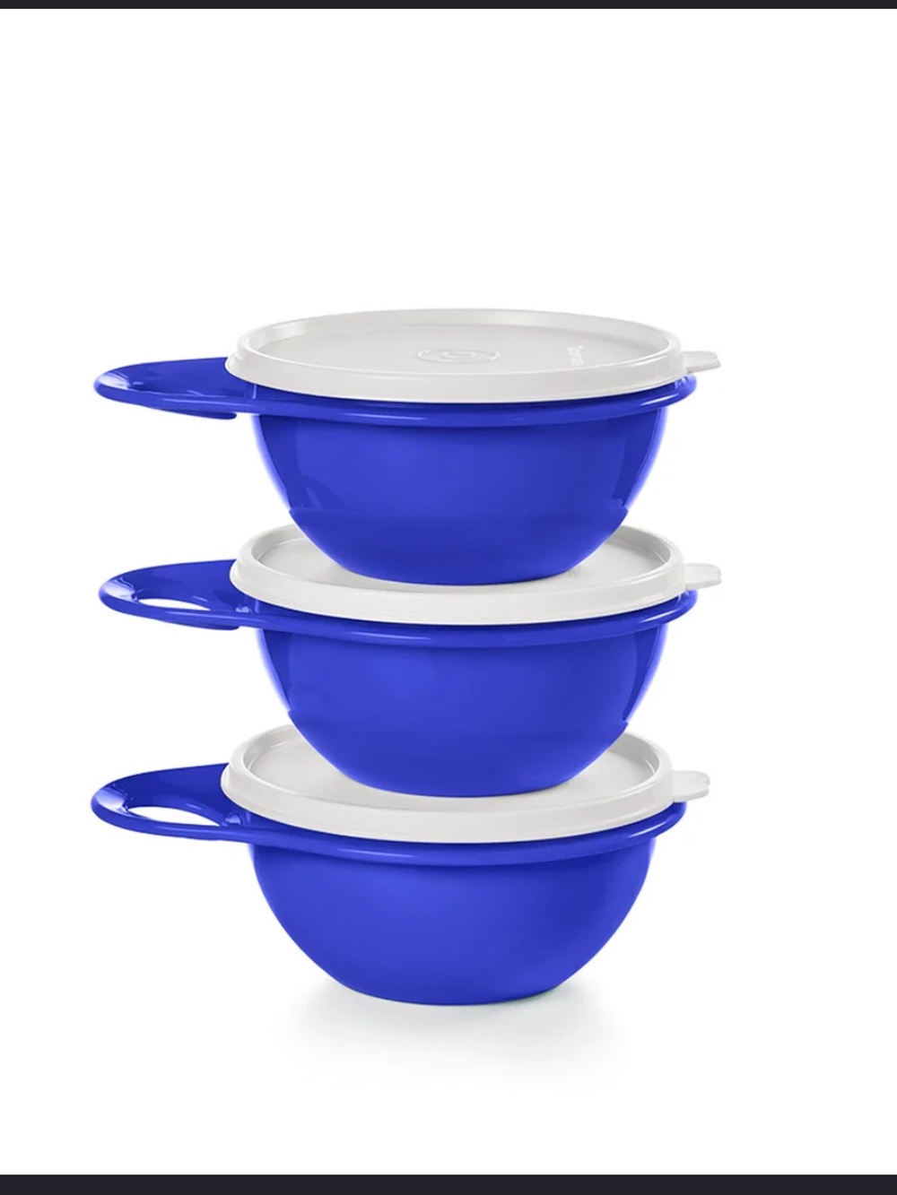 Tupperware Blue Mixing Bowls with White Lids - Set of 3